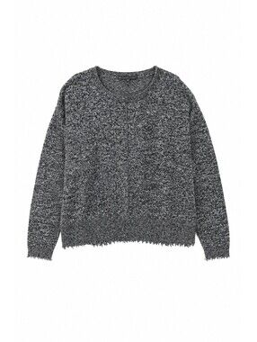 Elliott Lauren Cotton Cashmere Marled Crewneck Sweater Black Gray M